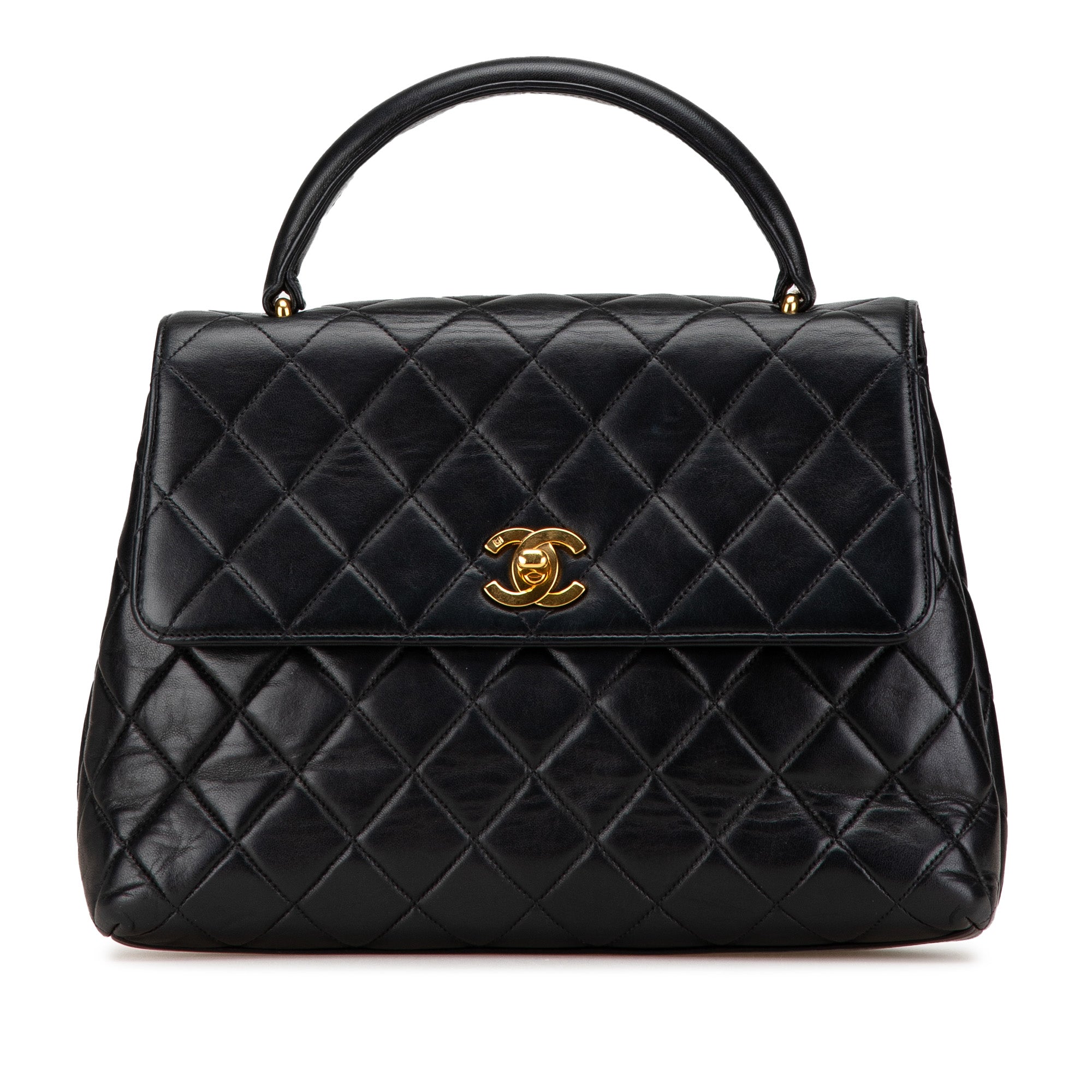 Black Chanel Medium Lambskin Kelly Top Handle Bag